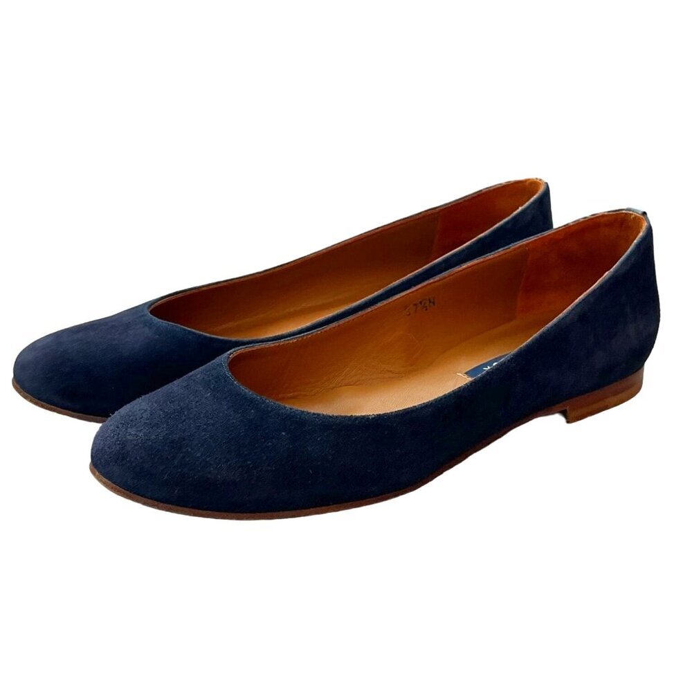 MARGAUX Classic Round Ballet Flats Midnight Blue Suede Size 37.5N (7.5N US)